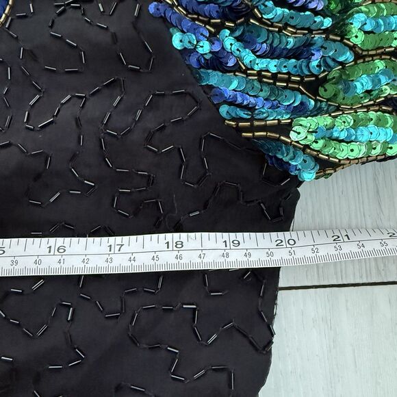 Stenay Vintage Dress 16 Sequins Silk Short Sleeve Beaded Peacock Design Cocktail - Picture 15 of 16